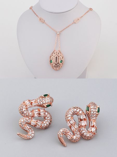 prata rosa corrente de ouro 18k cobra diamante pingentes colares longos para mulheres moda mãe conjunto designer animal jóias festa natal presentes de casamento menina noivado legal