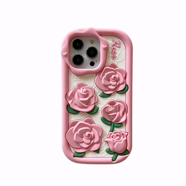 DHL libero all'ingrosso 3D Cartoon Cute Pink Rose Flower Cassa del telefono floreale per iPhone 14 13 12 Pro Max i11 14pro 13pro 12pro Kid 3D Cover morbida in silicone antiurto in gel di silice