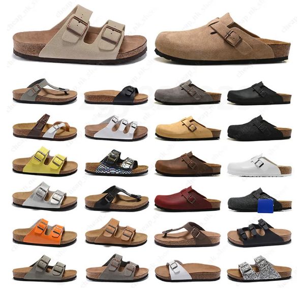 Diseñador Boston Summer Cork Zapatillas planas Diapositiva de cuero de moda Sandalias de playa favoritas Zapatos casuales Zuecos para mujeres Hombres Arizona Mayari z7