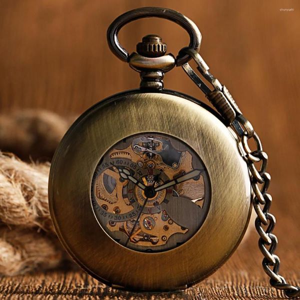 Taschenuhren 5 Teile/los Bronze/Schwarz Hohl Vintage Automatische Mechanische Uhr Männer Fob Kette Anhänger Retro Uhr Großhandel