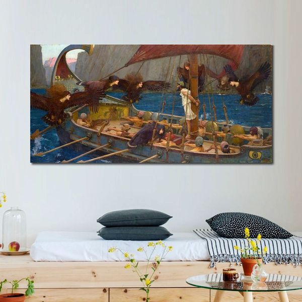 Dipinto a mano John William Waterhouse riproduzione della pittura a olio Ulisse e il ritratto delle sirene su tela di alta qualità