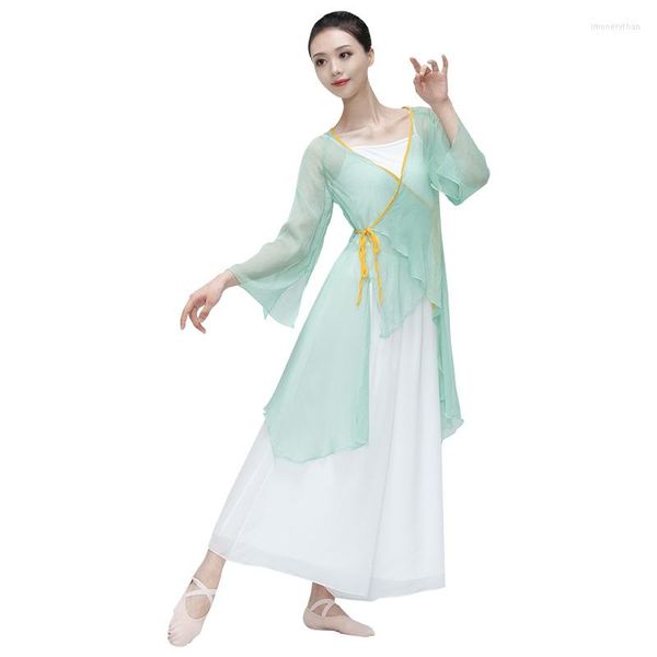 Abbigliamento da palcoscenico Abito da ballo classico da donna in garza di chiffon Costume da allenamento fluente per ragazze Spettacolo cinese