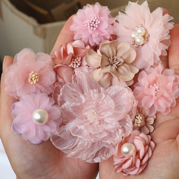 Outros artigos para festas de eventos 10 pçs Lote rosa série mix estilos conjunto de flores de tecido chiffon para vestido de casamento chapéu sapatos decoração 230608