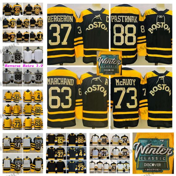 BostonBruinsHockey Jerseys Reverse Retro 2.0 Branco 63 Brad Marchand 73 McAvoy 74 Jake DeBrusk 4 Bobby Orr 37 Patrice Bergeron 71 Taylor Hall Rask