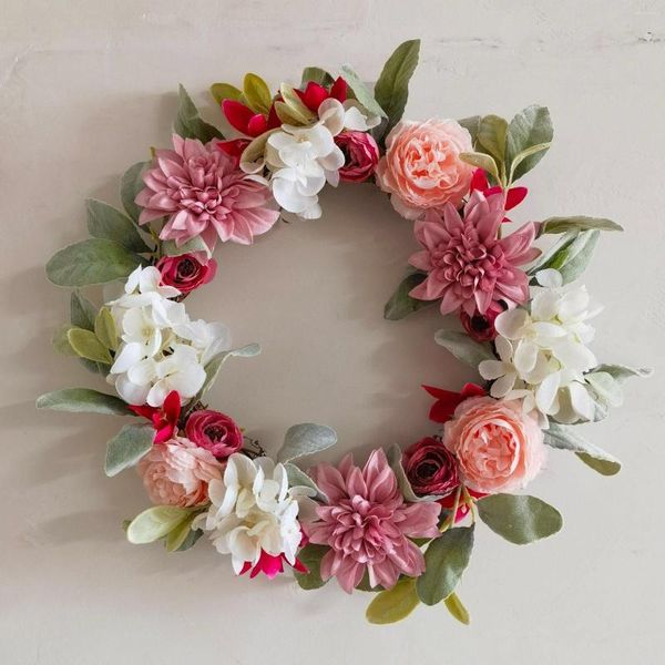 Dekoratif çiçekler el yapımı hibrid yapay çiçek çelenk pembe beyaz çelenk duvar asılı düğün dekor malzemeleri