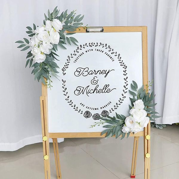 Kit de arco de casamento artificial de flores decorativas para decorações de festa Boho Dusty Rose Azul Eucalipto Guirlanda Cortinas Sinal de boas-vindas