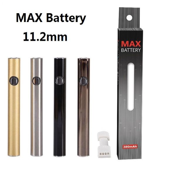 Bateria máxima autêntica de 11,2 mm de diâmetro Cartucho de passagem USB 380mAh Tensão de pré-aquecimento VV Vape Pen fit 510 carrinhos Fornecimento direto da fábrica