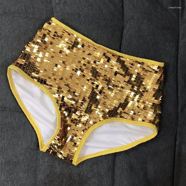 Bühnenkleidung, glänzend, elastisch, mittlere Taille, Wickel-Hüftshorts, Pailletten, Slips, Hosen, sexy Jazz-Tanzkostüm, DJ, Nachtclub, Gogo, Gold, Silber