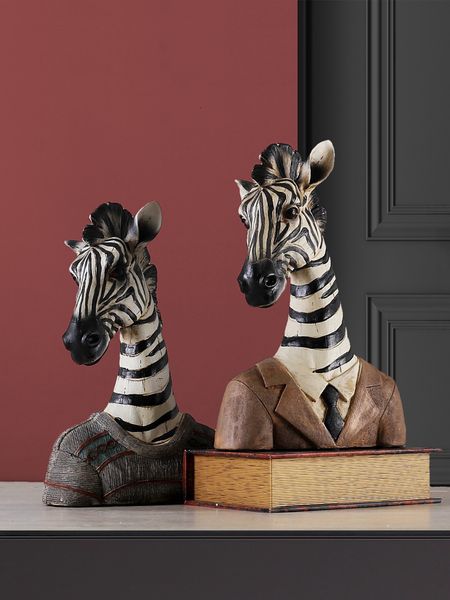 Oggetti decorativi Figurine Resina Artigianato Ornamenti Zebra Giraffa Simulazione Animale Scultura Testa Statua Desktop Opera d'arte Decorazione domestica Figure 230608