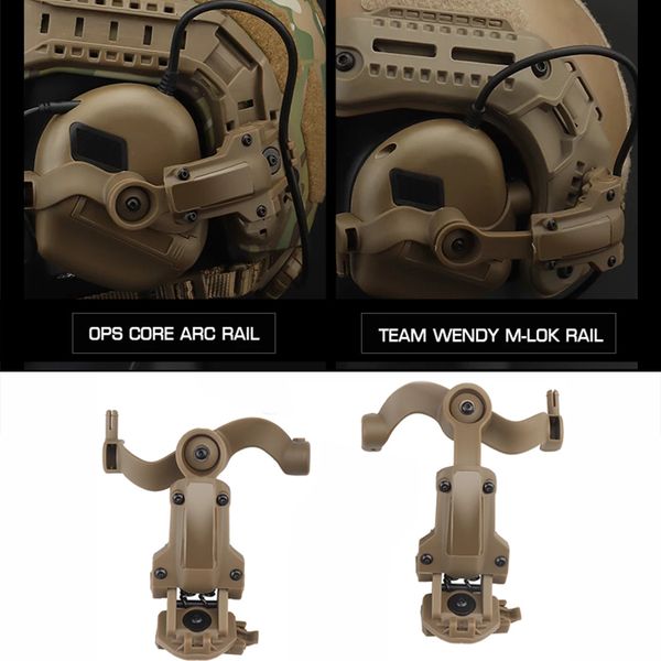 Kit staffa per cuffie da tiro per auricolari tattici Adattatore per binario per casco con rotazione multi-angolo Fit OPS Core ARC e Team Wendy M-LOK Rail Supporto per cuffie 230608