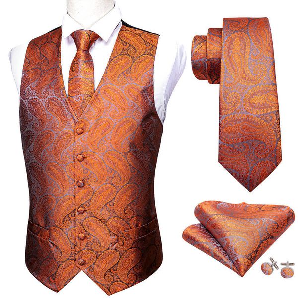 Мужские костюмы Blazers Barry.Wang Fashion Men Suit vest Orange Paisley Thaistecoat Silk Tasted Advence Work Vece Check Set Set Formal Leisure M 2042 230609