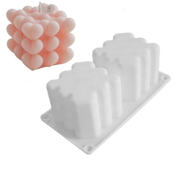 Velas 3D Love Heart Candle Mold Silicone DIY Aromatherapy Art Candle Making Gypsum Soap Mold DIY Square Bubble Dessert Supplies 230608