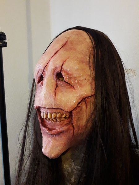 Партийные маски Terror Long Hair Demon Mask Red Face Expeed Teeth Latex Halloween Cosplay Props 230608