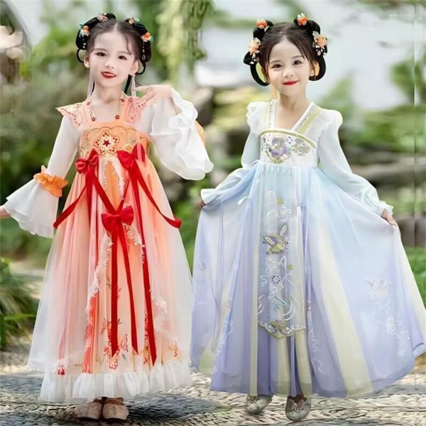 Vestuário de palco Chinês Hanfu Vestido Meninas Traje Crianças Manga Comprida Fada Cosplay Dança Verão Para Crianças