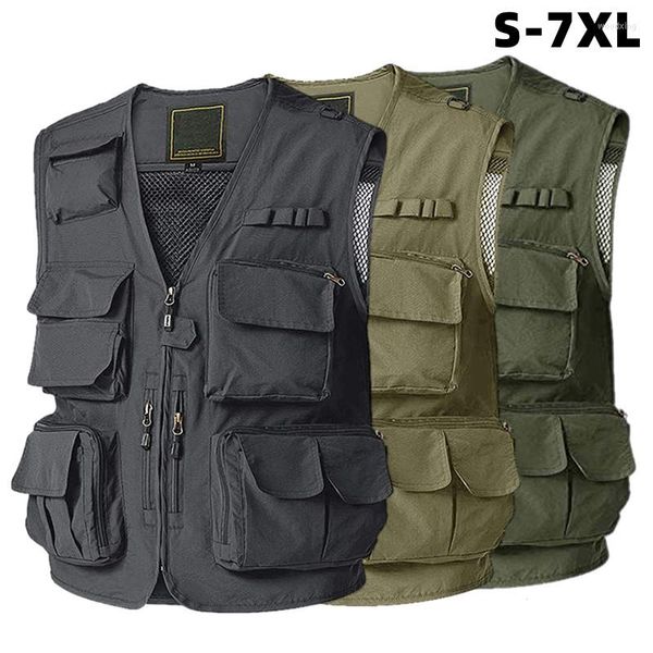 Gilet da uomo Maglia estiva Sottile Gilet multitasche Taglia uomo 7XL Giacca casual da uomo senza maniche Tasche con cerniera Reporter Pografia Vita