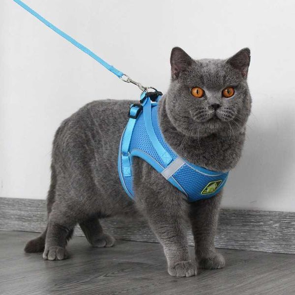 Coleiras para cães Trelas de malha respirável Conjunto de coleiras e coleiras para animais de estimação Colete reflexivo com corda de tração para cães e gatos segurança para caminhadas noturnas Z0609