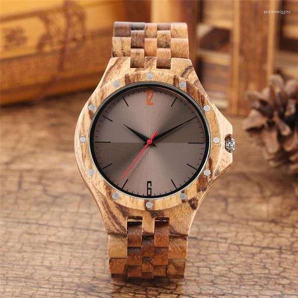 Relógios de pulso masculinos modernos de madeira Relógios de exibição de número árabe Relógio de pulso analógico de quartzo Banda ajustável Bambu Presente Reloj