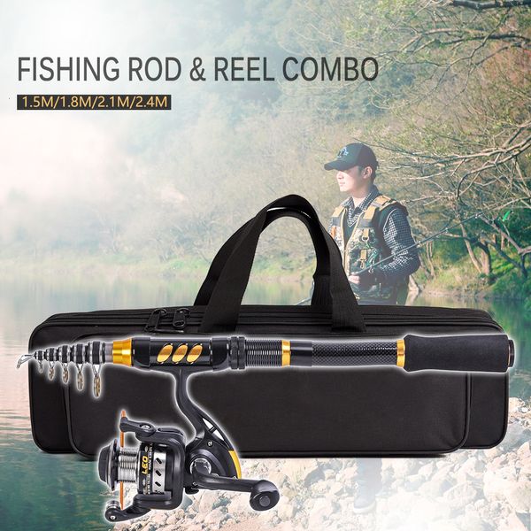 Rod Reel Combo Telescopic Fishing and Full Kit Spinning Gear Organizer Pole Set with 100M Line Lures Hooks 230609