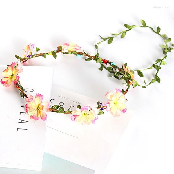 Headpieces 1Pc Moda Rosa Rattan Doce Flor Coroa Hairband Casamento Brial Guirlanda Headband Mulheres Férias Praia Acessórios para o Cabelo