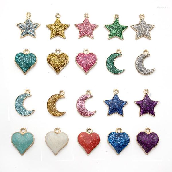 Charms 100 Teil/los Funkelnder Mond-Stern-Herz-Anhänger-Charme zum Selbermachen, passend für Armband, Halskette, Ohrringe, Schmuck