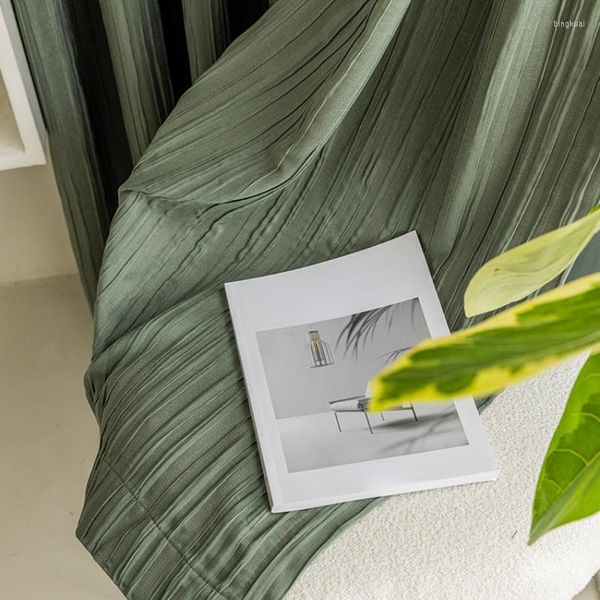 Tenda Matcha Green Tende giapponesi per soggiorno Sala da pranzo Camera da letto High-end Light Luxury Cotone e lino Ombreggiatura ispessita Ins