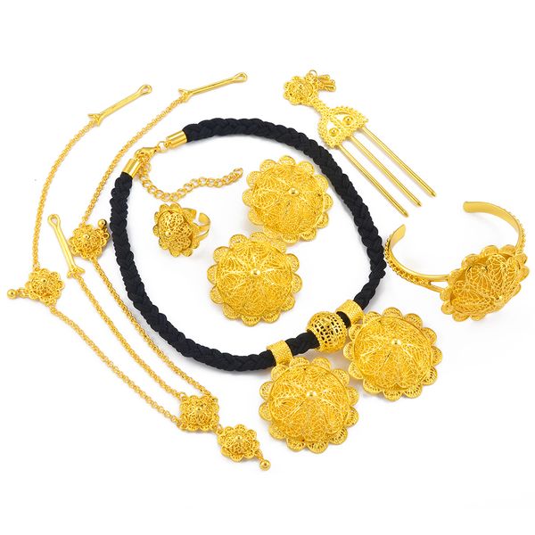 Set di gioielli da sposa Anniyo Set etiope Collane Orecchini Anello Bracciali Forcine Testa Catene African Eritrean Weeding Productss #300306 230608