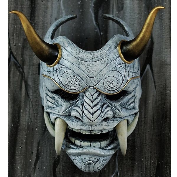 Party Masken Maske Kopfbedeckung Oni Samurai Kuh Teufel Grimasse Fangs Japanische Cosplay Kostüm Requisiten Halloween Horror Dekor Home Dekoration 230608