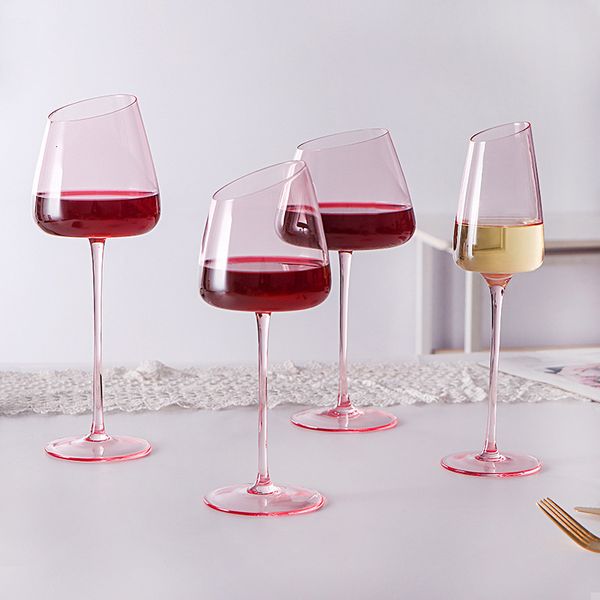 Bicchieri da vino 4 2 1Pcs Calice in vetro di cristallo soffiato a mano unico Coppa di champagne scintillante con stelo rosa europeo per regali di nozze 230608