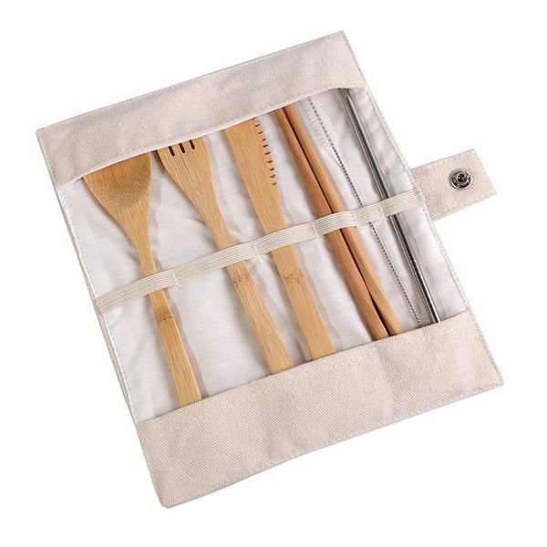 2021 holz Geschirr Set Bambus Teelöffel Gabel Suppe Messer Catering Besteck Sets mit Stoff Tasche Küche Kochen Werkzeuge Utensil
