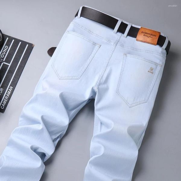 Jeans da uomo 2023 Autunno Uomo Allentato Dritto Stretch Moda Casual Stile Classico Cotone Denim Blu Cielo Pantaloni Pantaloni di Marca Maschile