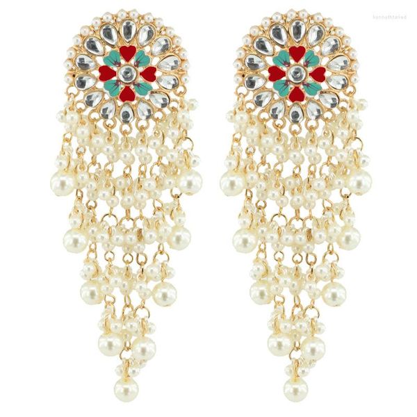 Baumelnde Ohrringe, ethnischer Schmuck, Bollywood, traditionelle Perle, Jhumki für Frauen, böhmische große lange Quaste, Statement-Ohrring, arabisch