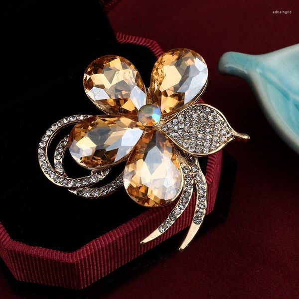 Broches ZOSHI Bijoux Grandes Flores de Cristal Corpete Corsage Casamento Broche Buquê Hijab Alfinete Broches Festa Feminino