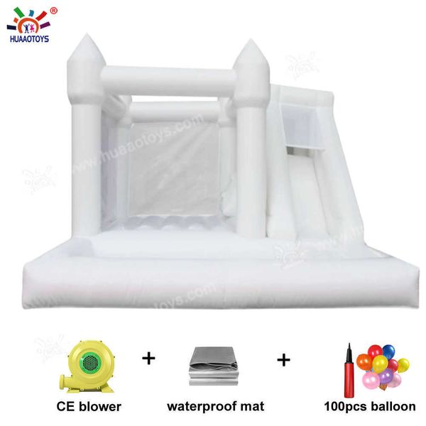 Castelo inflável jumper inflável em pvc branco/rosa/cama de salto/casa inflável com ventilador de ar para diversão com piscina de bolas