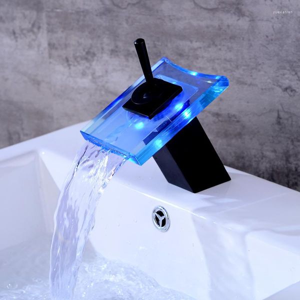 Rubinetti per lavabo da bagno Rubinetto a cascata a olio nero. Rubinetto Miscelatore Lavabo Vetro Ottone Ta Torneira