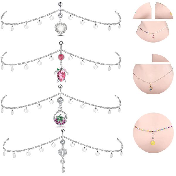 Catene di pancia per la vita Donna Donna Bikini sexy Gioielli di moda 2023 Nuovo colore argento Nappa Charms Anello piercing all'ombelico all'ingrosso