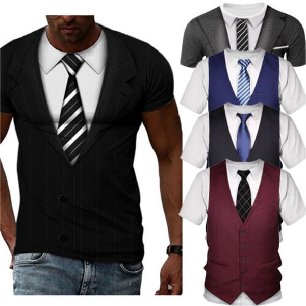 Мужские футболки мужская мужская 3D-припечатка смокинга Смешная футболка с коротким рукавом с коротким рукавом фальшивый костюм футболка рубашка мужская одежда негабаритный короткий рукав 230608