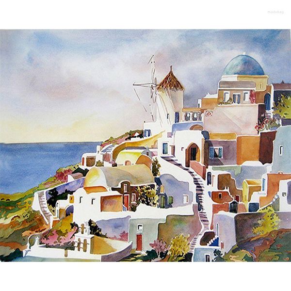 Картины Gatyztory Seaside Town Landscape Painting By Numbers Diy рама краска для взрослых абстрактно