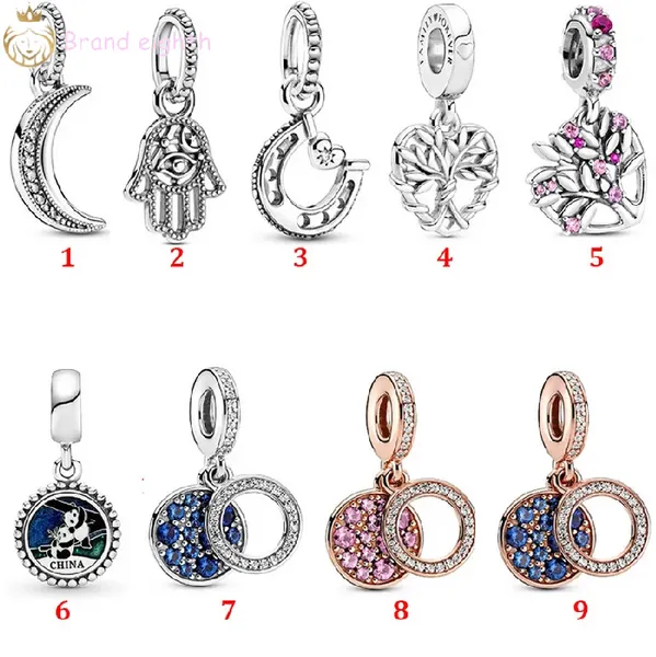 Per i ciondoli Pandora, perline in argento sterling, rosa, rosa, stile albero genealogico, luna, tag, braccialetti scorrevoli