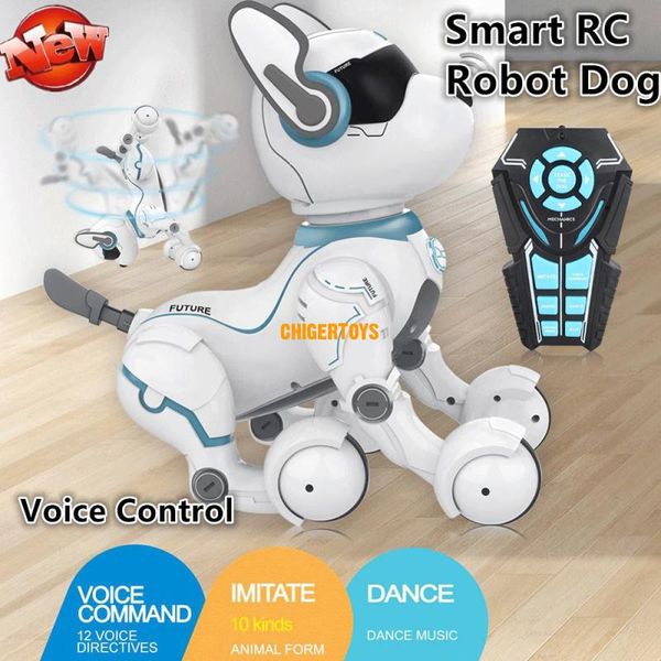 Cão de controle de voz falando Inteligente Cão Robô RC Brinquedos de educação infantil Imitando vários sons de animais Luzes de LED Música Robô Animal de estimação