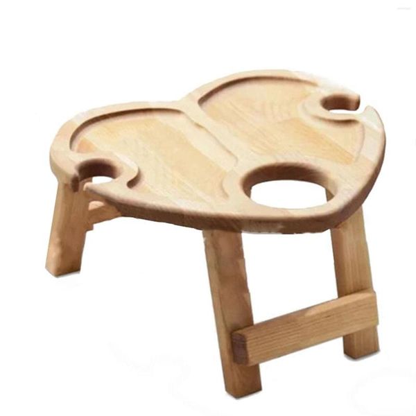 Tavolo da picnic portatile per mobili da campo per vino e bicchiere Vassoio per formaggio snack pieghevole in legno da esterno a forma di cuore champagne