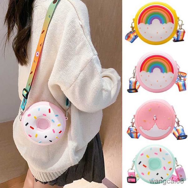 Zaini Borsa a tracolla a ciambella rotonda Borsa a tracolla per bambini Bambina Borsa a tracolla regolabile Viaggio da vacanza Confezione tascabile stampata arcobaleno R230718