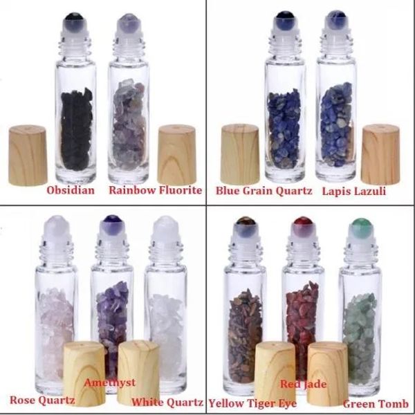 Top 10 ml Diffusor für ätherische Öle, klare Glasrolle auf Parfümflaschen mit zerkleinertem natürlichem Kristallquarzstein