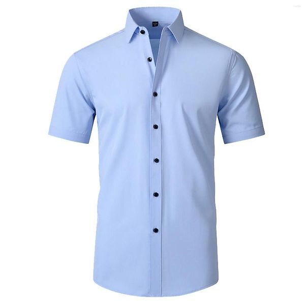 Camisas casuais masculinas Scrub Top Manga comprida Vestido masculino Desempenho curto 4 vias Stretch Wrinkle Frees Camisa de botão estampada ao ar livre T