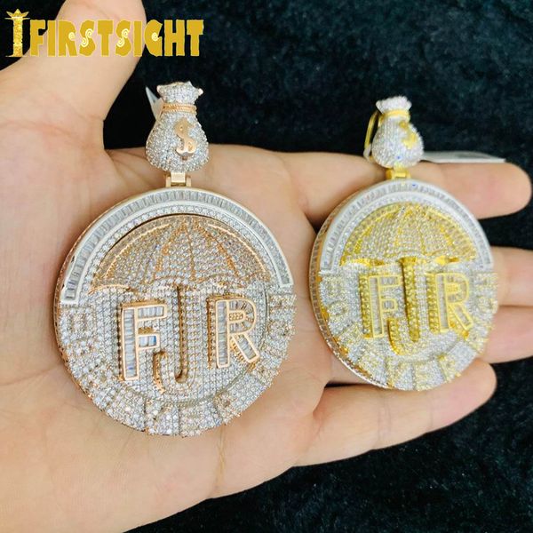 Anhänger Halsketten Iced Out Bling CZ Buchstabe Forever Rich Halskette Zweifarbige Farbe Zirkonia Regenschirm Geld Charm Männer Hip Hop Schmuck 230608