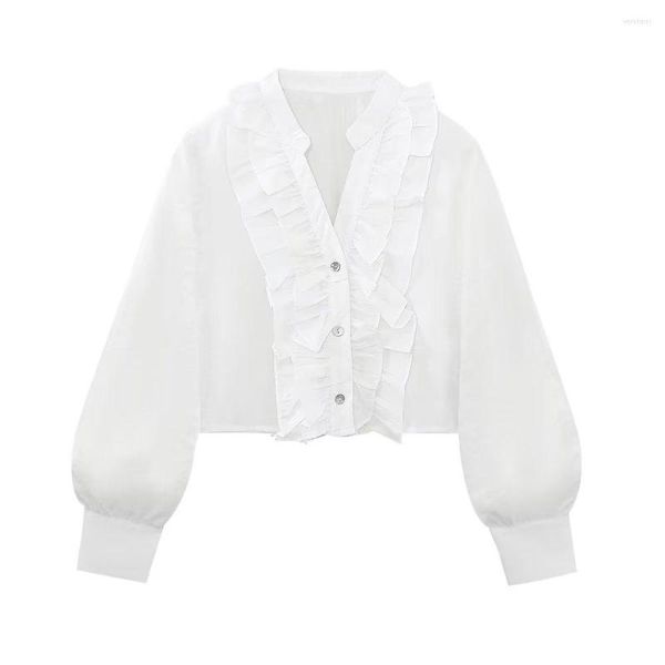 Женские блузки женская весна и летняя чистая белая рубашка с длинными рубашками с длинными рубашками.