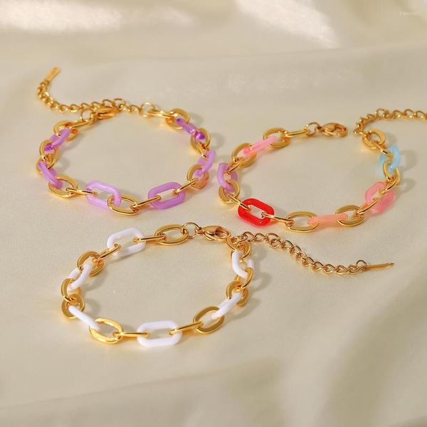 Link Pulseiras Moda Europeia e Americana Estilo Engraçado Resina Colorida Pulseira de Aço Inoxidável INS Feminina Titânio Handwear