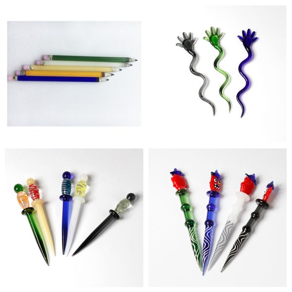 4 tipi di matita colorata stile vetro cera dabber strumento di fumo bastone intaglio erba secca tabacco strumenti per unghie dab rig tubo per acqua bong