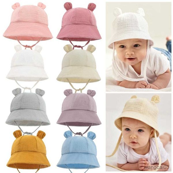 Шляпы шляпы лето детская шляпа Sun Soft Cotton новорожденный кроличный кролик уши пляж мальчик для девочки шляпа шляпа Unisex Beach Bucket For