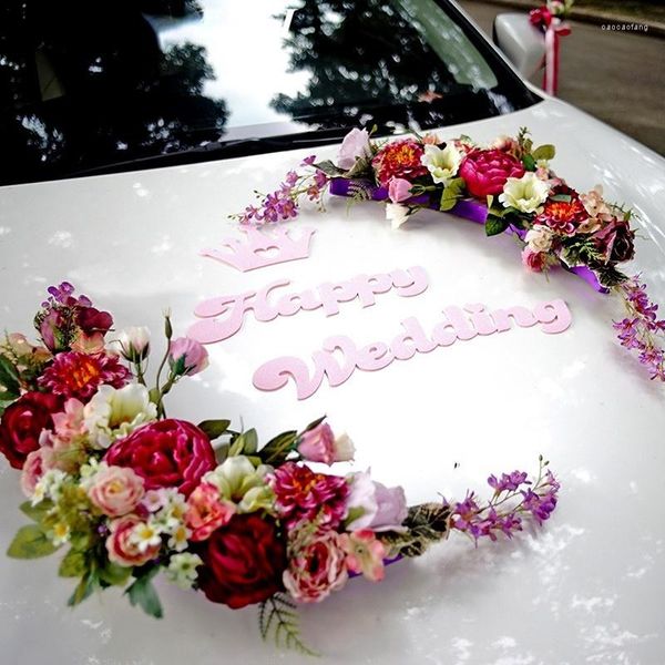 Flores decorativas de seda artificial laço de fita rosa para casamento conjunto de flores para carro suprimentos de decoração falsos