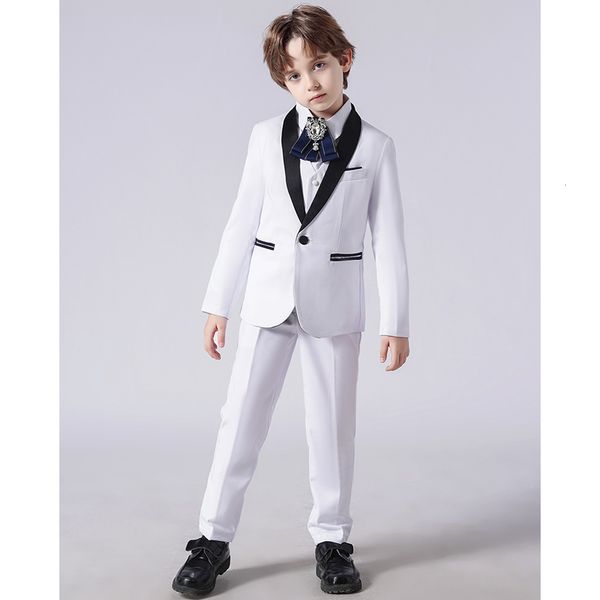 Abiti Bambino Highend Wedding Maschio Flower Boy Suit 3Pcs 2023 Costume bianco formale Bambini Blazer Giacca Pantaloni Gilet Set 230608